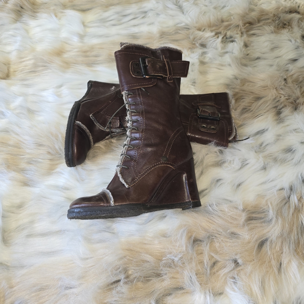 Apepazza Flute 4 Inch Wedge Heel Lace Up Boots